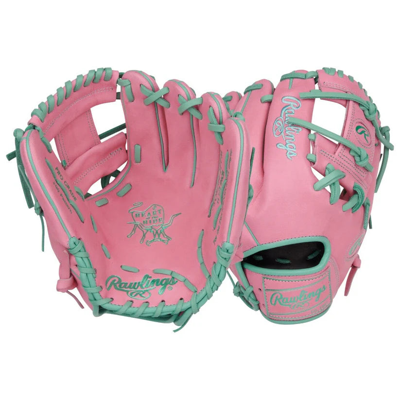 Rawlings Heart of the Hide Vibrant Series 11.5-inch pink and mint baseball glove